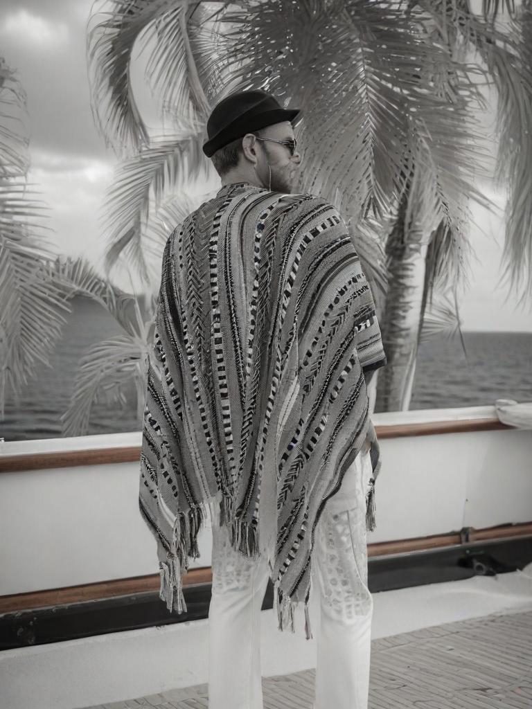 Handwoven Cotton Black And White Tribal Woven Ponacho