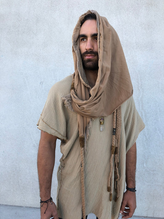 Desert Scarf Handcrafted Desert Scarf with Hand dyed Gauze Layer, Cotton Scarf, Beduin Scarf, Ceremony Headdress, Desert Shawl