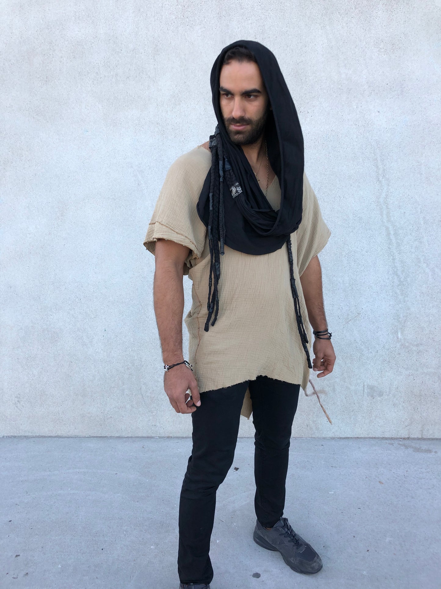 Handcrafted Desert Scarf with Hand dyed Gauze Layer, Cotton Scarf, Beduin Scarf, Ceremony Headdress, Desert Shawl