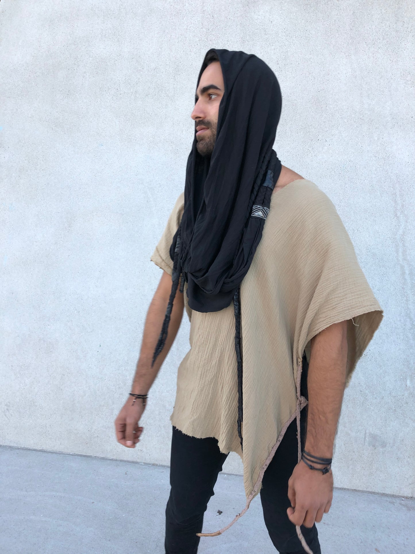 Handcrafted Desert Scarf with Hand dyed Gauze Layer, Cotton Scarf, Beduin Scarf, Ceremony Headdress, Desert Shawl