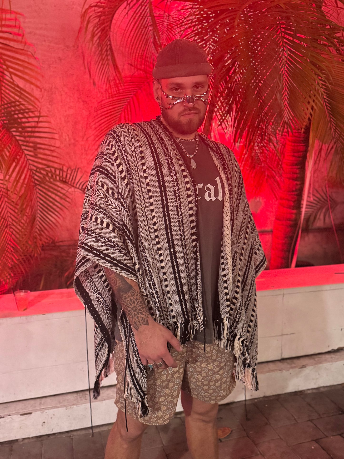 Handwoven Cotton Black And White Tribal Woven Ponacho