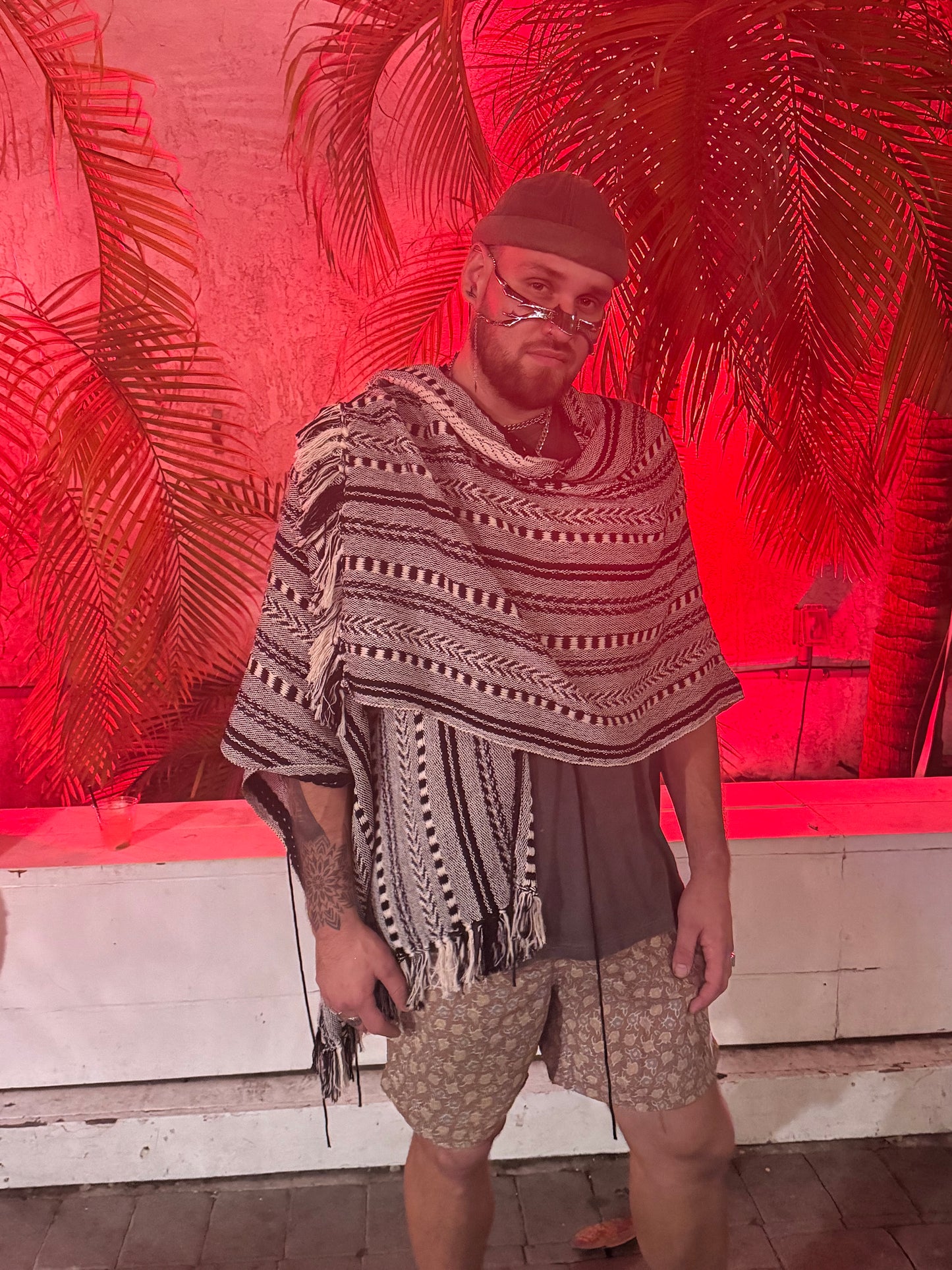 Handwoven Cotton Black And White Tribal Woven Ponacho